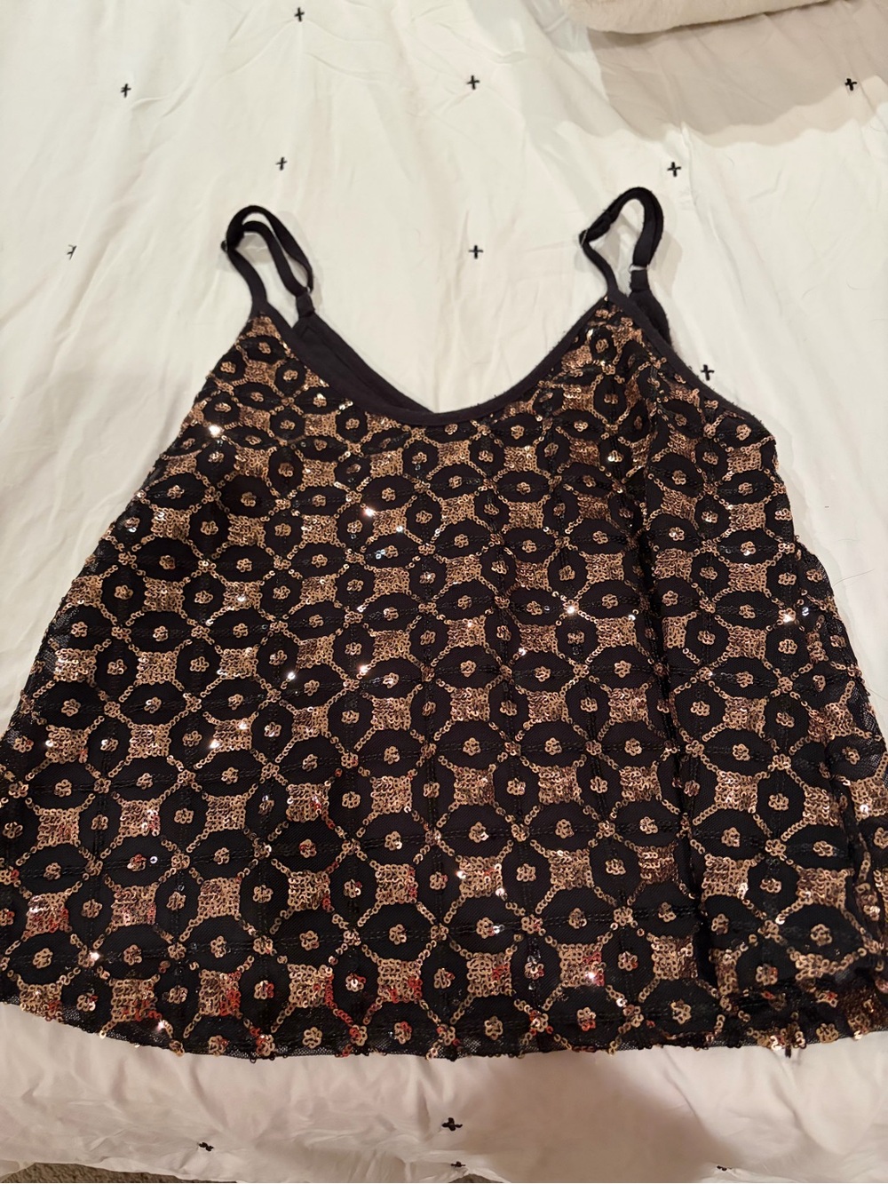 Shyanne Black Sequin Camisole with Gold Accents
